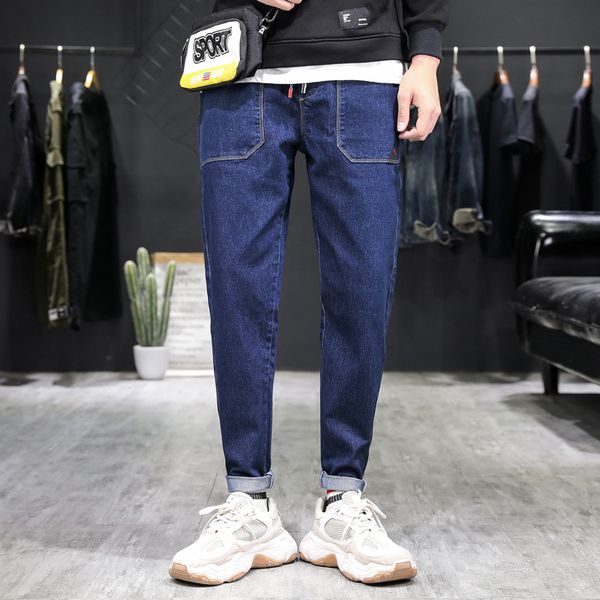 

new men clothes 2019 mens jeans harem pants denim wash casual business trousers men fashions sim casual full length pants, Blue