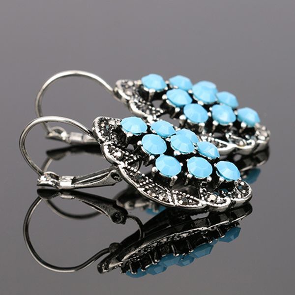 

ainameisi zinc alloy blue stone turkish jewelry drop earrings for women vintage geometry princess hooks earring, Silver