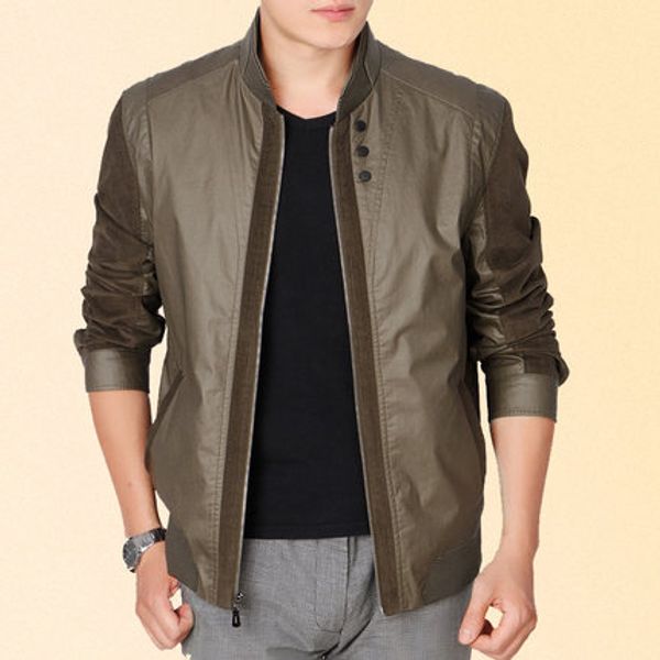 

men's jacket spring autumn fashion overcoat 2020 new arrival stand collar splicing slim casual style whole sale 5 colors wd0177, Black;brown