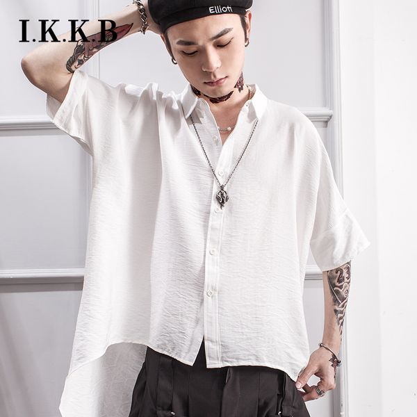 

loose casual half-sleeve shirt short-sleeve bat shirt before and after the summer long personality five-sleeve fashion boys, White;black