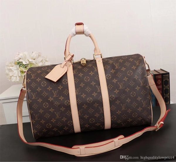 

classic b three sizes brown letter canvas leather men duffel bag fashion style big size women handbag m414181
