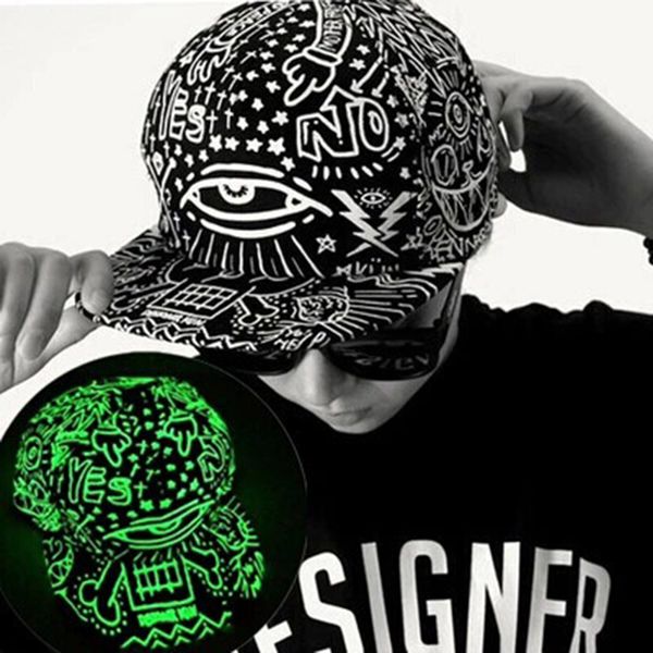 

унисекс темно светящиеся бейсболка мужчины женщины флуоресцентный snapback хип-хоп крышка свободного покроя плоским краев шляпа солнца, Blue;gray