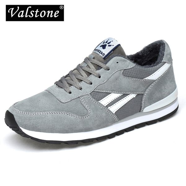 

valstone men genuine leather sneakers warm winter shoes with plush lining breathable snow shoes outdoor footwear rubber sole, Black