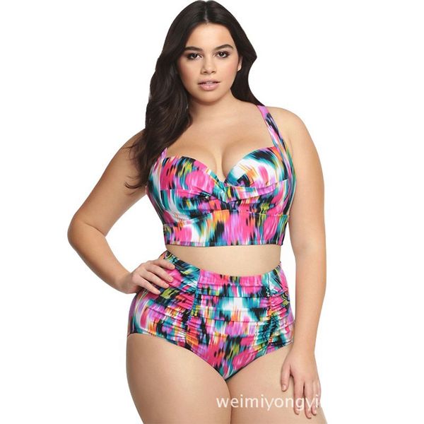 

2017 foreign trade bikini european and american plus fat large high waist swimsuit fat woman large size swimsuit factory wholesale, White;black