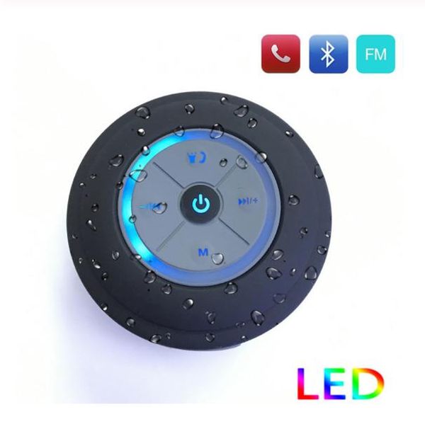 

portable subwoofer shower waterproof wireless bluetooth speaker with led light car handscall music suction mic for ios android phone