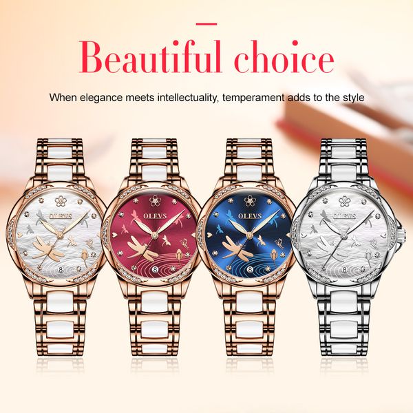 

olevs luxury women's watch sparkling diamonds stainless steel ceramic watchband wristwatches mechanical movement luminous waterproof wa, Slivery;brown