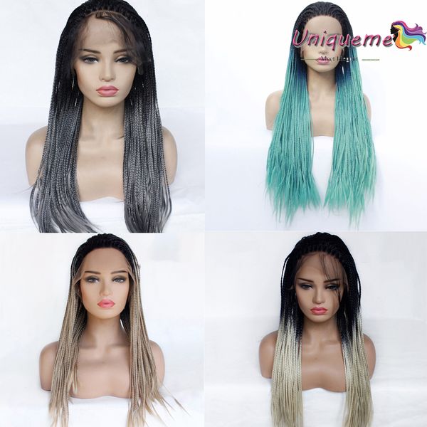 3 Twists Braided Lace Wigs Ombre Wig Natural Hairline Synthetic