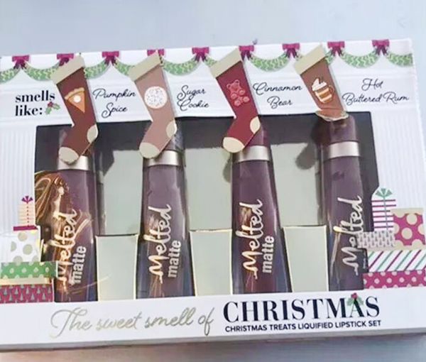 

Newest Hot Makeup Face Lipstick The Sweet Smell of Christmas 4pcs/set Malted Matte Lipstick Set Christmas gift 60sets