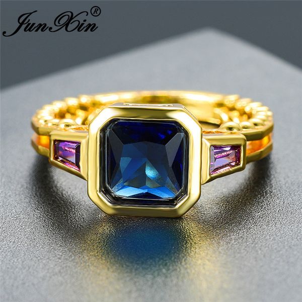 

vintage geometric square blue green stone rings for men women yellow gold ring promise engagement ring wedding bands cz jewelry, Slivery;golden