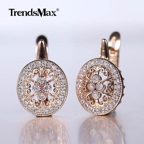 

new hollow flower drop earrings 585 rose gold color natural white cubic zircon trendy women round earring ge290, Silver