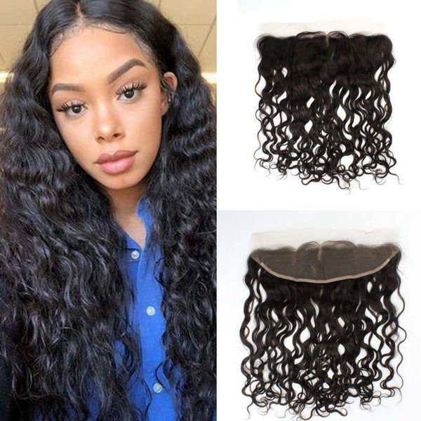 

brazilian human hair water wave lace frontal closure 8-20 inches middle/three part human hair 13x4 frontals, Black;brown