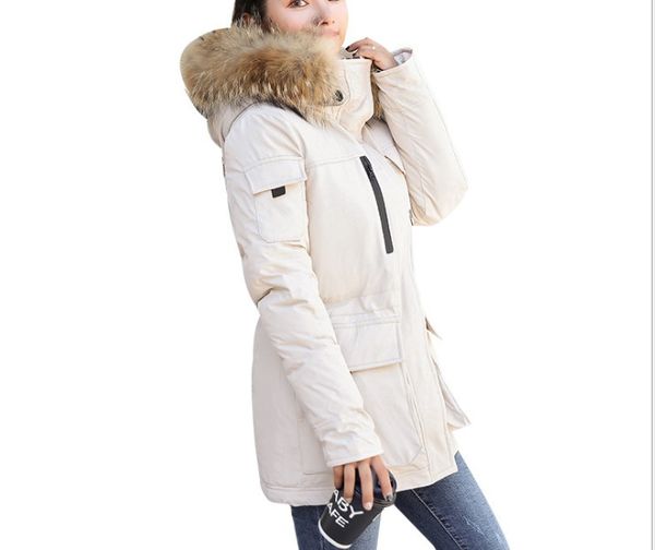

women's trench coats 2021 winter women cotton clothes fashion big fur collar large size receive waist display thin plus thick jacket, Tan;black