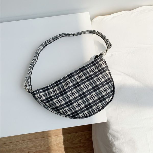 

bxx]women single shoulder crossbody bag all-match flap 2020 fashion plaid canvas dumplings package female waist chest bag hf509
