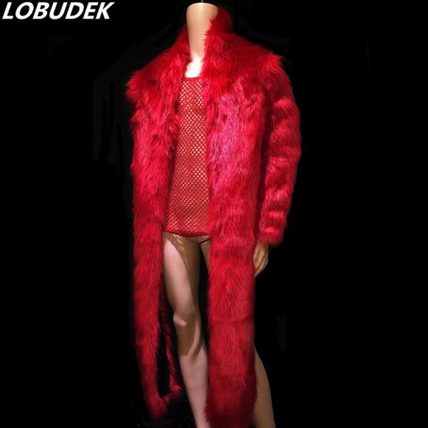 

winter fur red нерегулярной куртка long coat ночная мужчины singer stage wear bar dj dancer ds костюм tide мужчины производительность одежда, Black