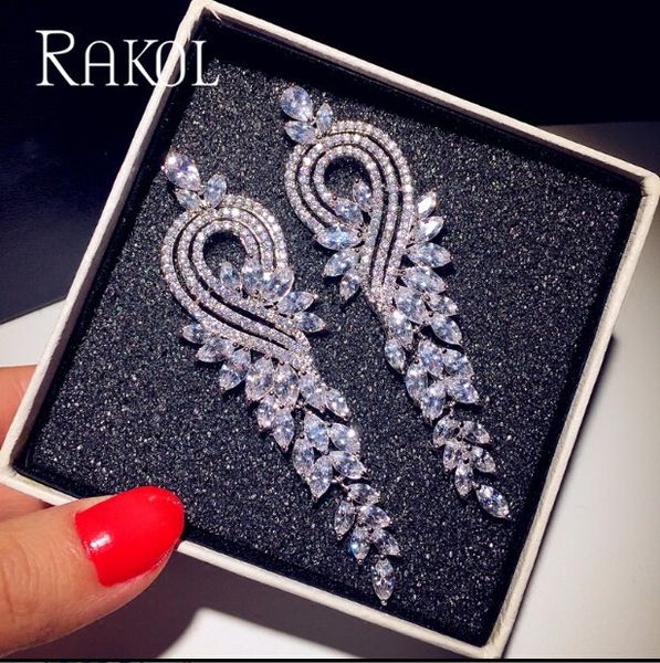 

raokil arrival vintage cubic zirconia long dangle earrings for women luxury dinner dress jewelry re53445k, Silver