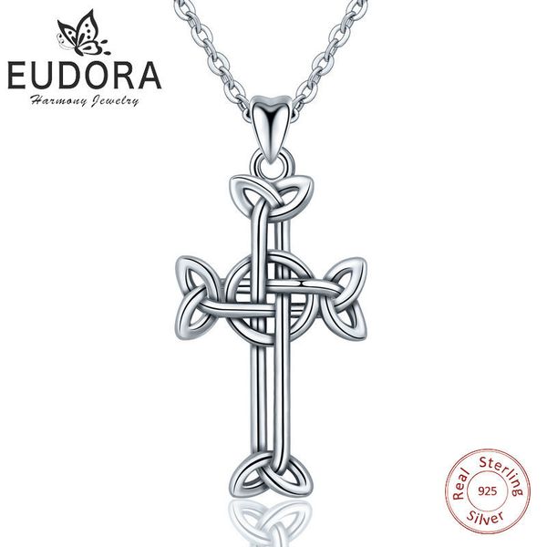 

eudora 925 sterling silver irish celtics cross knot pendants necklaces collar fine celtics jewelry for man birthday gift d207