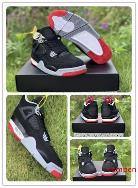 

2019 4 bred mens basketball shoes 4s iv black cement grey fire red sports sneakers with box size us7--13 ment