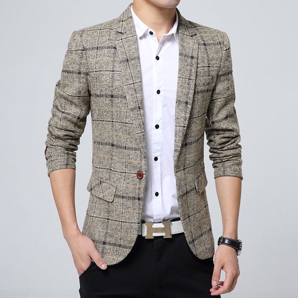 

high-end men's british slim plaid blazer, fashion men's casual banquet dress, large size business professional dress woolen coat, White;black