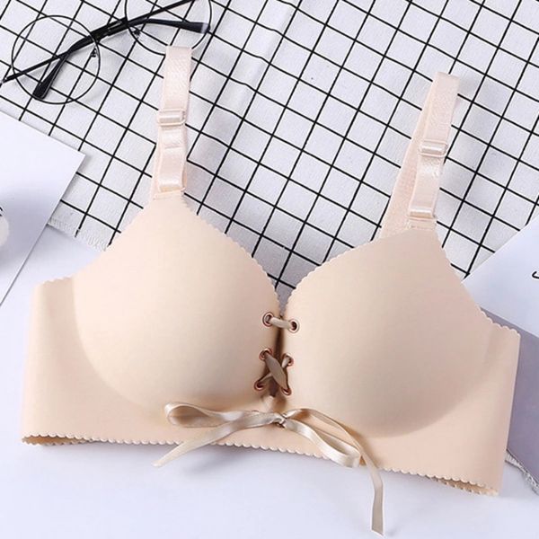 

perfect push up front lace up bralette 3/4 cup wire girl women solid bandage bra thin underwear lingerie soft bras, Red;black