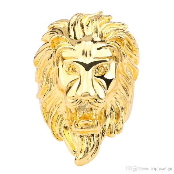 

2018 gold silver color lion 's head men hip hop rings fashion punk animal shape ring male hiphop jewelry gifts, Golden;silver