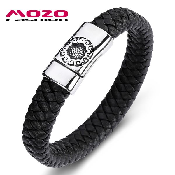 

fashion men bracelet black leather stainless steel magnet buckle bangle punk jewelry gift ps2085, Golden;silver