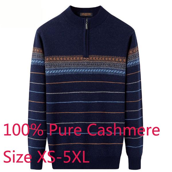

new 100%pure cashmere cardigan winter semi-high collar with warm zipper thick striped casual plus size xs-3xl4xl5xl, White;black