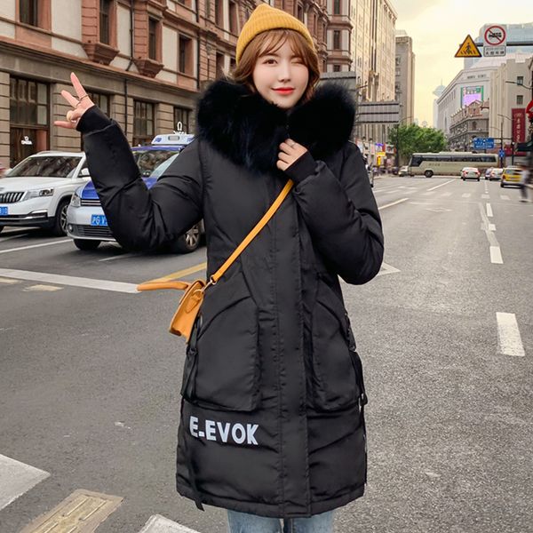 

2019 women warm long winter jas capuchon with hairy loose women's jacket exit parka mujer invierno, Black