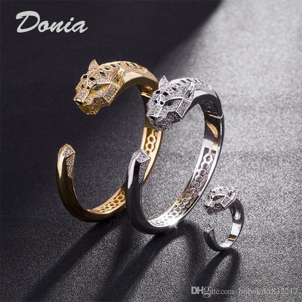 

donia jewelry european and american fashion exaggeration classic animal micro inlay zirconia bracelet ring set women's bracelet ring gi, Black