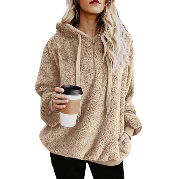 

women plus size warm hoodie plus velvet autumn winter coats hooded solid color long sleeve outerwears, Black