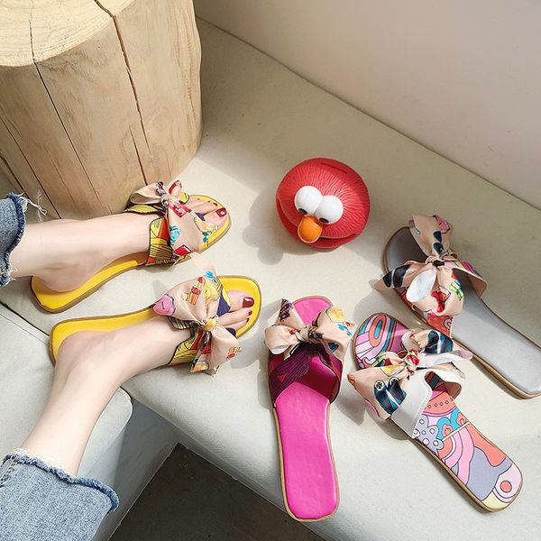

2020 new luxury fashion brand design women's sandals korean bow flat h-shaped slippers ladies shoes, Black