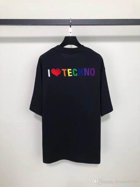 

2020 fashion t-shirt black i love techno short sleeve men and women black and white t-shirt bb, White;black