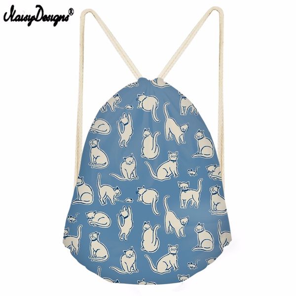 

noisy designs fresh style cat pattern drawstring bagsack back pack girls school kawaii cartoon 3d printed kids beach pouch bags