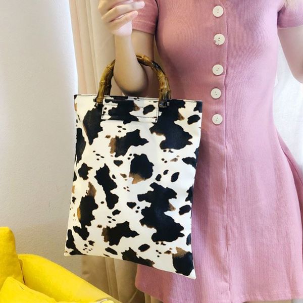 

sunny beach women bag shoulder bamboo tote shopping bag pu leather female handbag bolsas white cow dotted bags