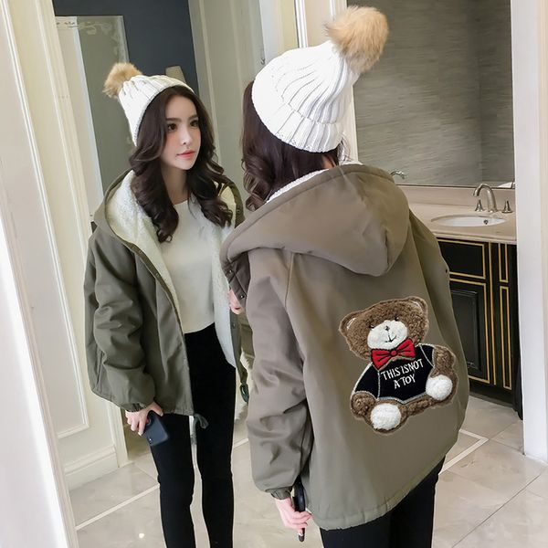 

women basic coat thick jacket lady warm winter autumn plus size cartoon jacket female korean loose casual lambswool outwear 4xl, Black