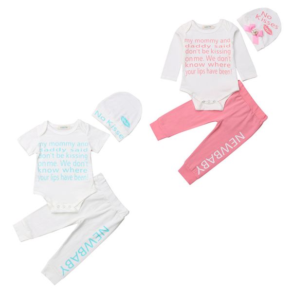 

newborn toddler baby boy girls letter clothes romper jumpsuit bodysuit+pants outfits set, White