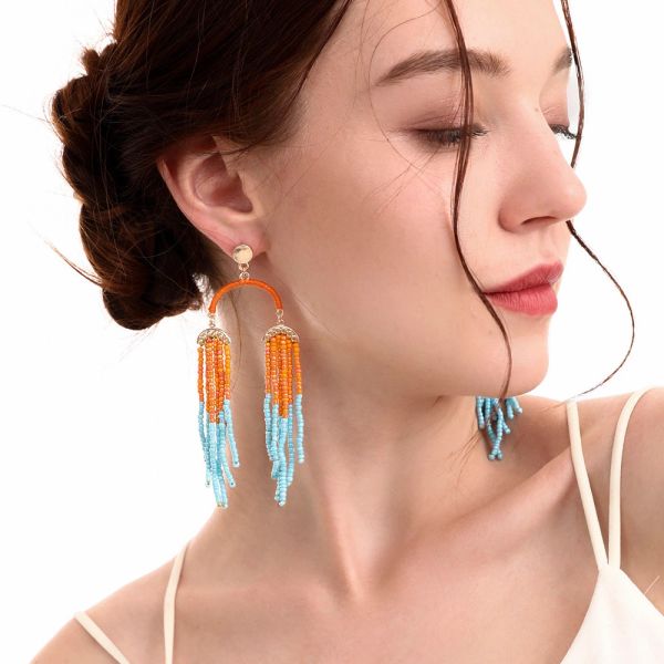 

2020 new statement original beaded tassel earrings handmade fashion women earrings color protection three years jewelry gift with box, Silver