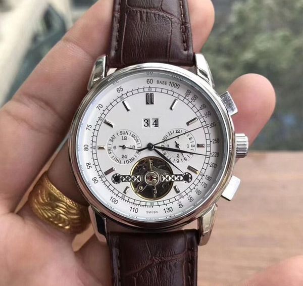 

полые tourbillon часы роскошные мужские часы полностью автоматические механические модельер бизнес кожаный ремешок мужские часы, Slivery;brown