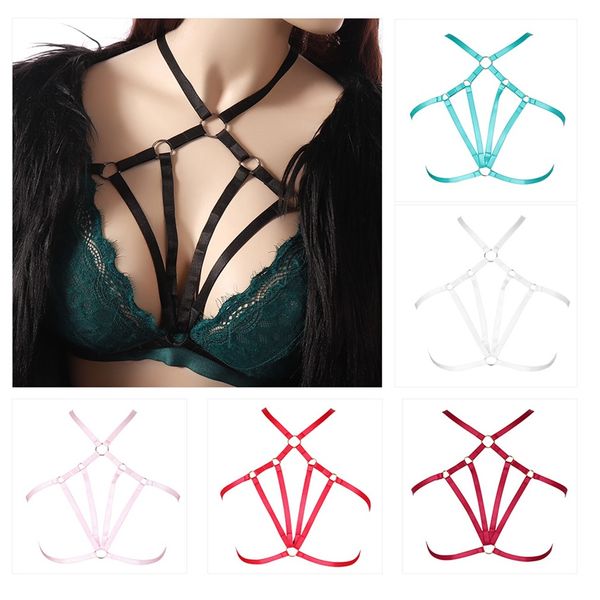 

body harness triangle frame lingerie hollow out crop steampunk gothic bra caged adjust plus size bedroom club wear, Black;white
