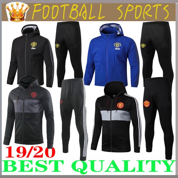 

19 20 manchester training suit men lukaku rashford football jacket sportswear blue foot jogging 2019 pogba united soccer tracksuit, Black;white