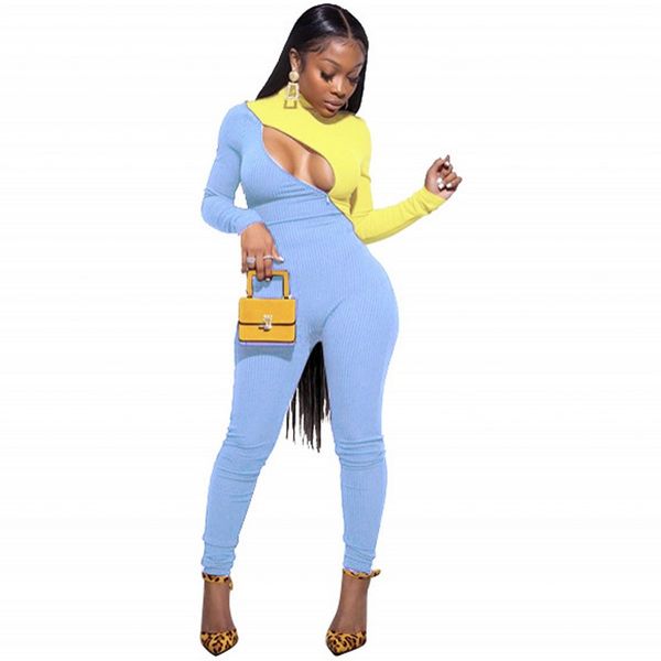 

2020 new spring jumpsuit women fashion skinny jumpsuit female long sleeve clubwear playsuit party clothing, Black;white