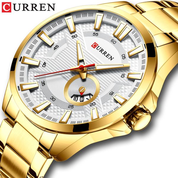 

curren new small dial men's watch, simple design casual watch, men's waterproof quartz steel watch with calendar, Slivery;brown