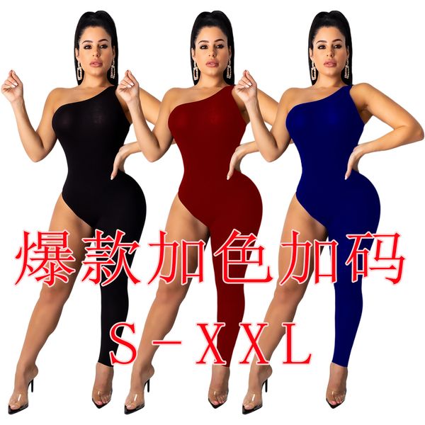 

new european and american womens asymmetric solid color jumpsuit, Black;white