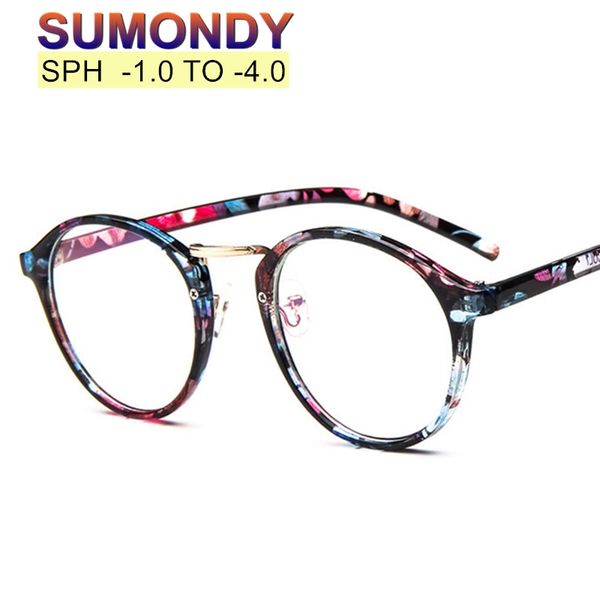 

sumondy prescription glasses nearsighted sph -1.0 to -4.0 men women exquisite round frame myopia spectacles with dioptre uf48, Black
