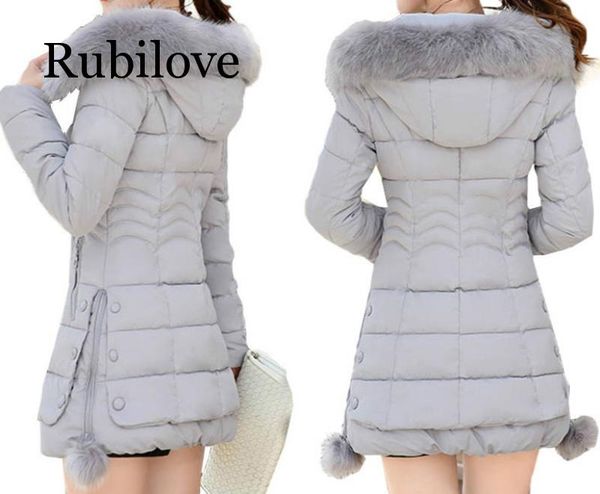

rubilove 2019 faux fur parkas women down jacket plus size womens parkas thicken outerwear hooded winter coat female jacket cott, Black