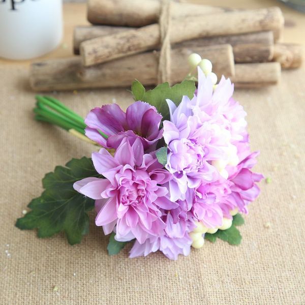 

1 bouquet artificial dahlia flower 27 cm silk flower wedding flowers wall diy flores party home decorative