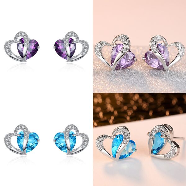 

blue heart ear nail plating white gold: heart-shaped earring pandora christmas earrings jewelry, Silver