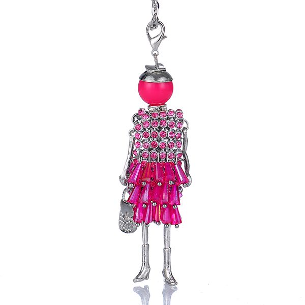 

big handmade sweater chain long necklace tassel doll full rhinestone doll necklace jewelry women chokers crystal girl pendant, Silver