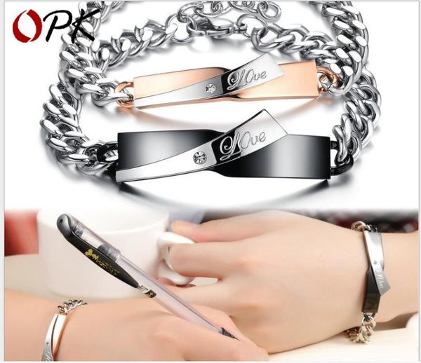 

fashion trend gifts streamlined titanium steel bracelet for couples, Golden;silver
