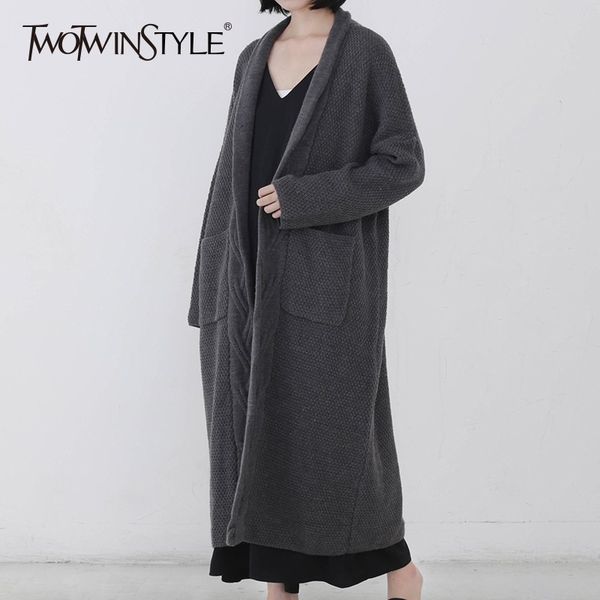 

twotwinstyle oversized female cardigan long sleeve v neck plus thick long knitting sweater for women casual fashion autumn 2018, White;black