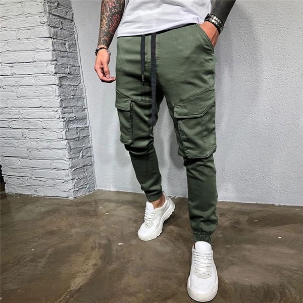 

mens skinny joggers sweatpants casual male fitness bodybuilding solid pants pocket drawstring long trousers plus size hot, Black